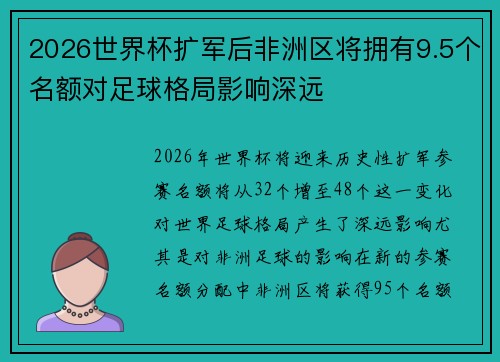 2026世界杯扩军后非洲区将拥有9.5个名额对足球格局影响深远